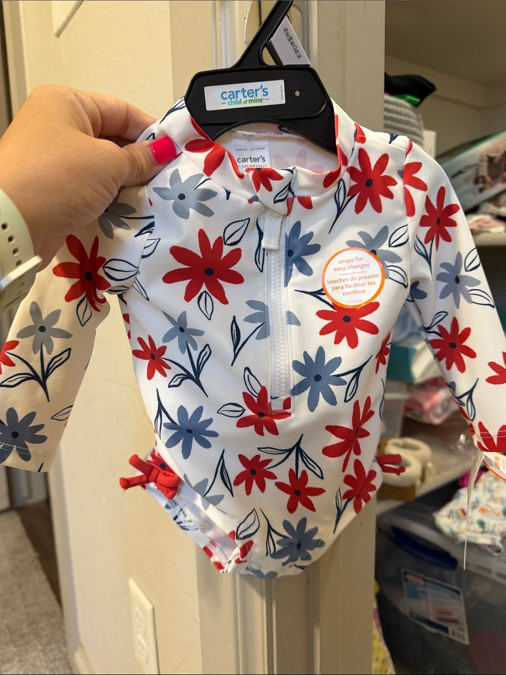 Carter's White Rashguard with Red & Blue Floral Print